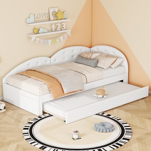 NovaFurnish Sofá cama de 90 x 200 cm, equipado con cama nido, elegante y sencillo, material de poliuretano (blanco)