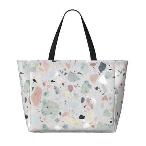 Beach Bags For Women Large Waterproof Sandproof Beach Tote Bag Lightweight Zipper Carry On Bag Terrazzo Marble Pastel Pool Bag For Gym Travel Vocation2