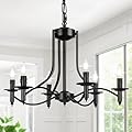 Brightever Black Chandelier, 6-Light Farmhouse Chandelier for Dining Room Lighting Fixtures, Modern Candle Hanging Pendant Lights Fixture for Living Room Kitchen Foyer Island Entryway Hallway Bedroom