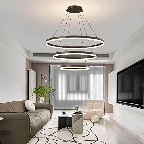 Mikeru Lampada a sospensione a LED da tavolo da pranzo, 3 anelli, moderno lampadario rotondo, dimmerabile con telecomando, illuminazione a soffitto, altezza regolabile da 1 a 150 cm, adatta per tavolo