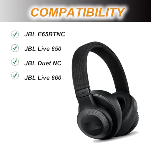 Image of JBL E65 Replacement Ear Pads for JBL E65 (E65BT E65BTNC) /Live 650 (650NC 650BTNC) /Live 660 (660NC 660BTNC) /Duet NC Over-Ear Headphones, Earpads Cushions with Softer Leather (Black)