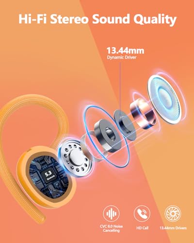 Image of Wireless Earbuds 128hrs Bluetooth 5.3 Headphone Sport, 2026 Bluetooth Earbuds Stereo Deep Bass Over Ear Bud with Earhooks, ENC Noise Cancelling Mic, IPX7 Waterproof Earphone for Workout /Running