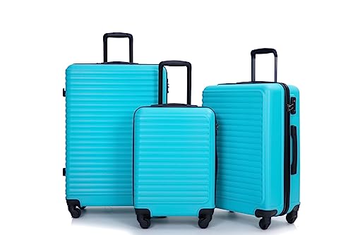 JINS&VICO Luggage Sets with TSA Lock and Two Hooks, Sets of 3 ABS Lightweight Suitcase,Spinner Wheels, Hard Case Luggage Sets (20/24/28),Turquoise