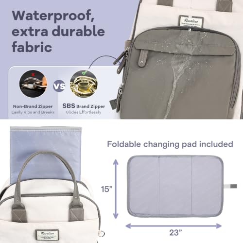 Image of RUVALINO Diaper Bag Backpack-Multifunction Baby Travel Bag with Changing pad, Insulated Bottle Holders & Pacifier Case, Large Capacity, Waterproof, Cream & Taupe