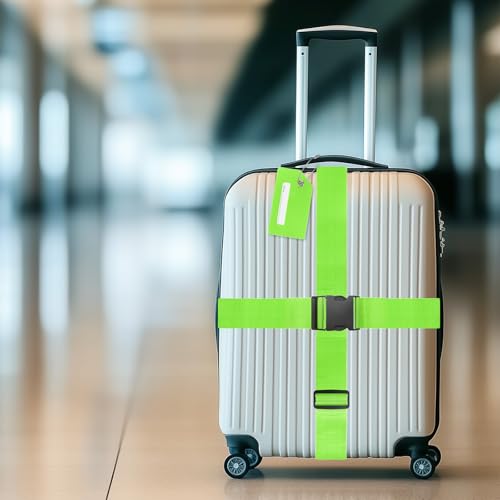 Image of M METERXITY 2-Sets Luggage Straps TSA Approved, Travel Straps for Luggage Suitcase Tags Set, Adjustable Suitcase Belt [Bright Green]
