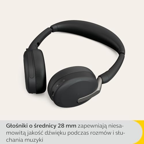 Jabra Evolve2 65 Flex bezprzewodowy zestaw słuchawkowy stereo z Bluetooth, technologia redukcji szumów Jabra ClearVoice i Hybrid ANC, współpracuje ze wszystkimi wiodącymi platformami UC, czarny