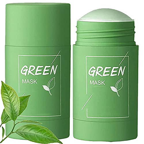 2PCS Green Tea Purifying Clay Mask, Natural Face Moisturizes Oil Control, Soften Dead Cuticle Cells, Deeply Cleanse Pores, Improves Skin for All Skin Types Men Women