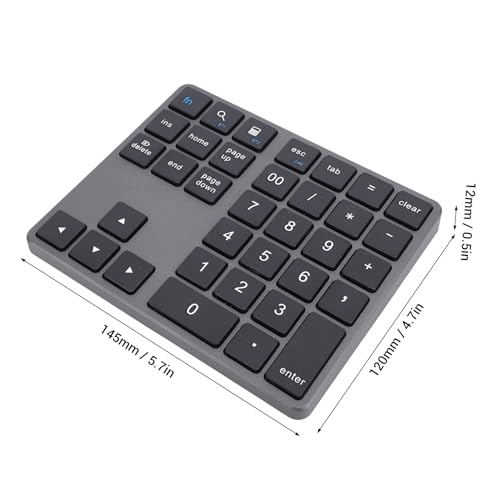 Annadue Bluetooth Nummernblock, Ultradünner, Ergonomischer, Tragbarer, Kabelloser Nummernblock, 35 Tasten USB Nummernblock Tastatur für OS X Laptop Desktop Smartphone (Gray)