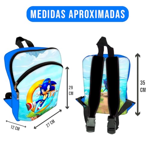 Kit Mochila de Costa Infantil + Lancheira + Estojo Sonic World