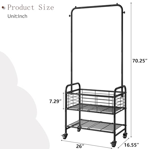 SUOERNUO Laundry Basket with Wheels Rolling Laundry Hamper Laundry Sorter Cart Shelf Hanging Rack,Black - Thumbnail 5