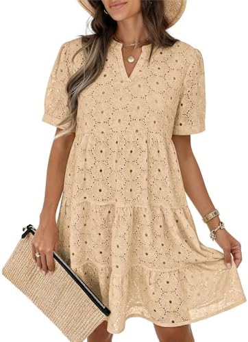 COCCKO Womens Summer Eyelet Dresses 2026 Casual Babydoll Swing V ...