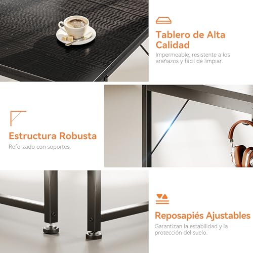 Miniatura 8 de Coleshome Escritorio Con 3 Cajones De Tela, Mesa Escritorio De Espacio Con Soporte Para Auriculares Y Bolsa De Almacenaje, Escritorio Ordenador Reversible Para Oficina En Casa Negro, 120x48cm