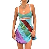 Bodycon Halter Mini Dress for Women Y2k Backless Sexy V Neck Summer Beach Sundress Vintage Party Dress Streetwear