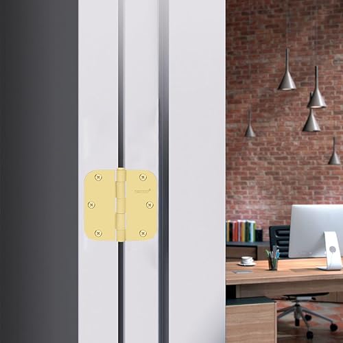 9 Pack Polished Gold Door Hinges 3.5 Inch, 5/8" Radius Rounded, Standard Residential for Doors 3 ½",Sturdy Hinges, Interior Hinges by RONESS - Used condition - Image 5