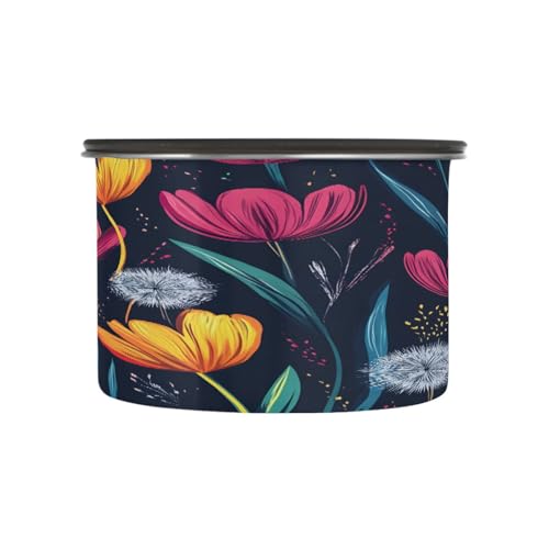 Ewusp Colorido tulipanes diente de león hermético recipiente de café 500 ml de acero inoxidable tarro de almacenamiento de alimentos recipiente sellado de cocina para café, frijoles, té, azúcar