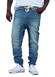 REVOL MEN'S TWILL / DENIM DROP CROTCH HAREM JOGGER PANTS, Medium SG001-LIGHT INDIGO