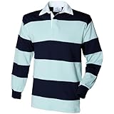 Front Row Sewn Stripe Rugby Shirt (Large, Duck Egg/Navy)
