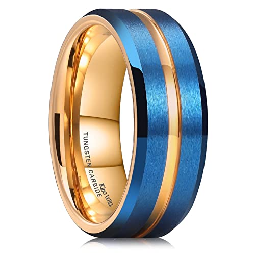 King Will Blue And Gold Grooved Ring