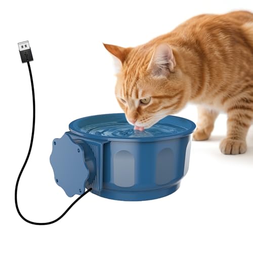 Enjoying 室内猫用保温給水ボウル 、600ML 吊り下げ式の猫・小型犬用恒温水ボウル、ペットケージ恒温水ボウル 猫 ウサギ 鳥用、組み立て式で、ブルー