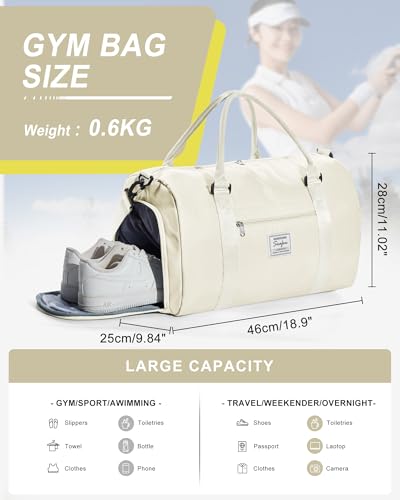 Image of Gym Bag Womens Mens with Shoes Compartment and Wet Pocket Travel Duffel Bag for Women for Plane Sport Gym Tote Bags Swimming Yoga Small Waterproof Weekend Overnight Carry on Bag Hospital Holdalls