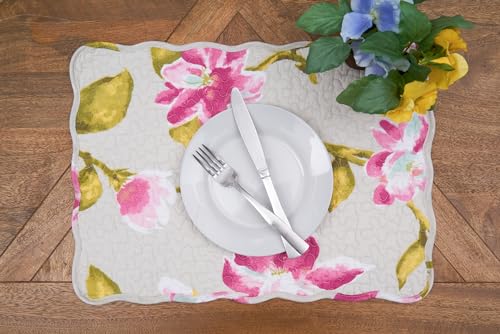 Image of Nylah Floral Vintage 100% Cotton Quilted Set of 6 Placemats 13 inch x 19 inch