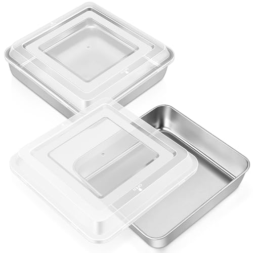 Image of Leonyo Non-Toxic Stainless Steel 9x9 Baking Pan Square With Lid, 2 Pack