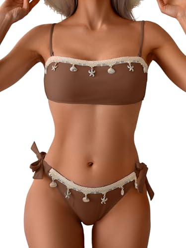 B2prity Bikini Sets for Women Two Piece Swimsuit Push Up Tie Back Bathing Suit Bandeau Top Shell Swimwear