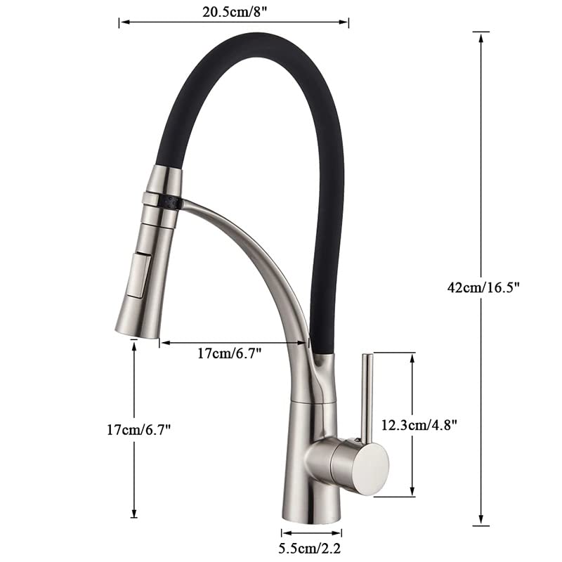 Image of INART Designer Brass Single Handle High Arc Kitchen Sink Faucet /Hot & Cold Water Mixer Tap with Sprayer Multitask Mode- Black Color