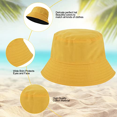 Wllhyf Bucket Hats Reversible, Dual Color Cotton Bucket Hat Foldable Sun Hat Fishing Hat Beach Cap Outdoor Summer Travel Unisex (Black/Yellow) #TOP2
