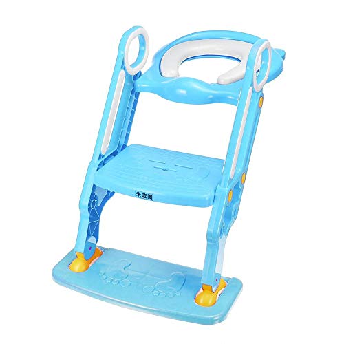 Formation de toilette pour bébé facilitée grâce au siège avec échelle réglable bleue