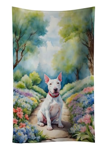 Caroline's Treasures Bull Terrier Spring Path Kitchen Towel Dish Cloths Guest Hand Towel Decorative Bathroom Towel for Face,Tea, Dishcloth, Kitchen and Bath