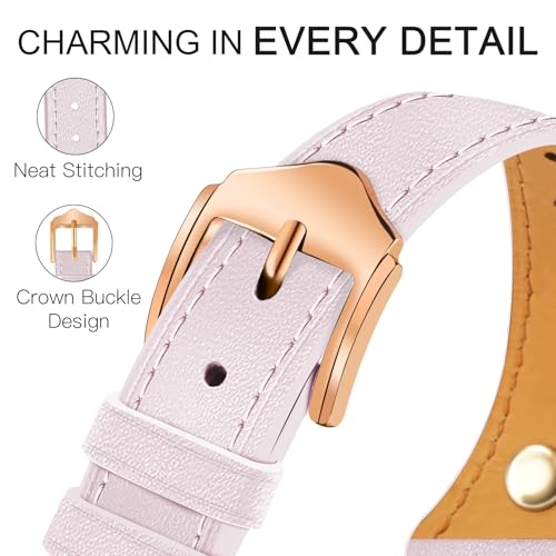 Image of JR.DM Slim Leather Bands Compatible with Apple Watch Band 38mm 40mm 41mm 42mm 44mm 45mm 46mm 49mm, Genuine Leather Band with Charms, Feminine Design for Iwatch Ultra SE Series 11 10 9 8 7 6 5 4 3 2 1