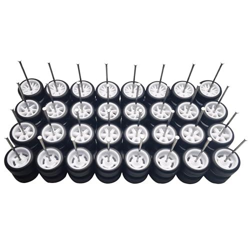 16 Set 1/64 Wheels and Tires Kit Simulation 1 64 Scale Wheels with Rubber Tires and Hub Suitable for Adding Collection Value to 1/64 Model Cars (White)
