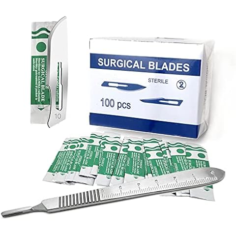 A2Z SCILAB 100 Sterile Carbon Steel Blades #10 with Free Scalpel Handle #3 Cover