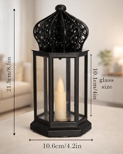 Image of Homesake Antique LED Candle Hurricane Lamp, 1 Pc Flameless and Smokeless Acrylic, Wall Hanging for Home, Living Room Corner, Bedroom, Wall Decor, Ramadan Decorations, Arabian Nights, Black