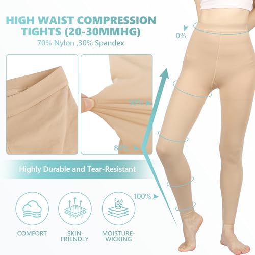 compression pantyhose for women 20-30 mmhg footless medical compression stockings waist high opaque graduated support compression hose tights for edema varicose veins swelling