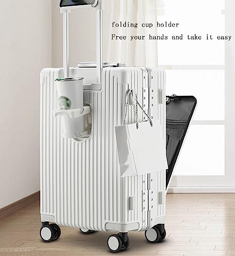 Luggage, 24-inch Front-Opening Luggage, Multi-Functional Charging Water Cup Holder, Suitcase, Suitable for Going Out (Black 18 inches)3