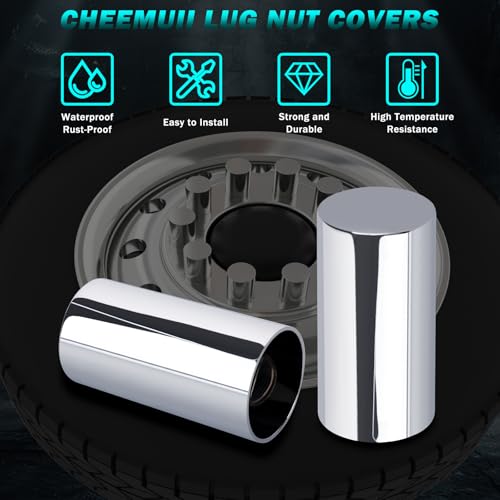 Image of CheeMuii 60 Pcs 33mm Lug Nut Covers Kit Premium ABS Chrome Screw-on Nut Cover Caps Standard Flanged Column Lug Nut Covers for Semi Truck Trailer