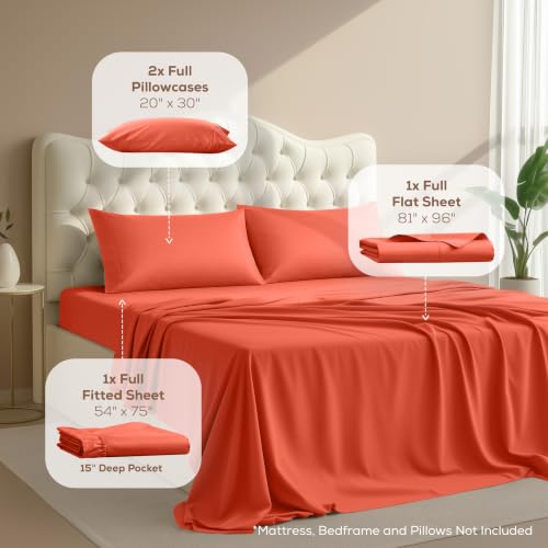 Image of Utopia Bedding Full Size Sheet Set - 4 Piece Bed Sheets, Soft and Breathable Microfiber, Includes 1 Fitted Sheet, 1 Flat Sheet and 2 Pillowcases - Oeko Tex (Coral)