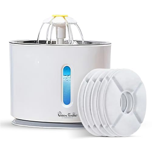 LED Automatic Pet Drinking Fountain Dispenser Bowl 2.4L (80 oz) Large Capacity White Cat Fountain with 5 Filters - 5 Month Supply - Small dog Fountain - Quite Design is Safe with Adjustable Water Flow