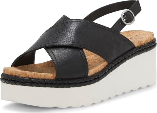 Lucky Brand Women's Pebina Cross Band Wedge Sandals, Black, 9 Medium