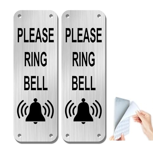 2 PCS Please Ring The Bell Door Sign – 15×5 cm Aluminium Door Plaque with Adhesive Backing – Ideal Doorbell Notice Sign for House, Office, Apartment, Gate & Business Entrance (Silver)