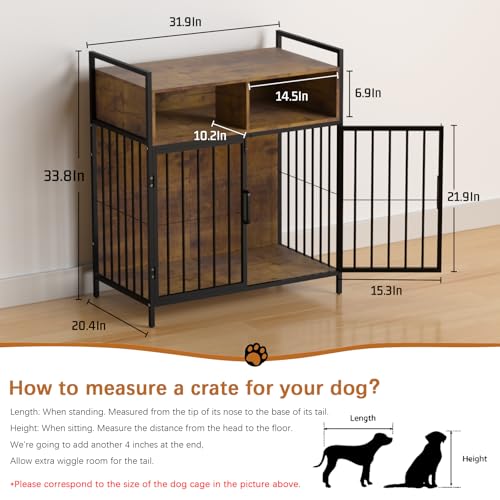 aboxoo 32/40 Inches Furniture Style Dog Crate for Medium Small Dog,Indoor Dog Kennels with Drawers Storage(Rustic Brown) - Image 5