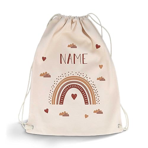 GRAVURZEILE Bedruckter Turnbeutel - Regenbogen Design - personalisiert mit Name - Sportbeutel Rucksack Daypack Gymbag mit Kordelzug - für Sport & Freizeitaktivitäten - 12 Liter 33x45 cm Farbe Rot