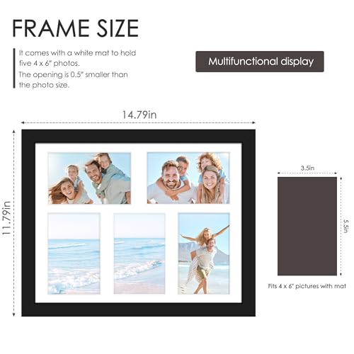 Image of DUENPY 2-Pack 11x14 Collage Picture Frames, 4x6 Collage Picture Frame, Displays Five 4x6 inch Photos, or 11x14 (Without Mat) Wall Decor Wall Hanging or Tabletop, Black