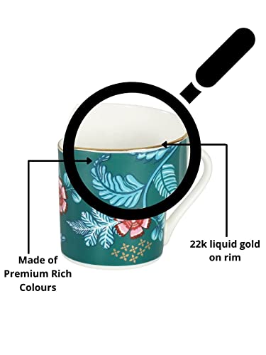 Image of India Circus Premium Fine Ceramic - 22k Liquid Gold Coffee Mug Set of 6 -White, (IC CM6 Melon LE02), Tea Cup Set of 6, Mugs for Coffee, Cups Set of 6, Ideal for Gifting, Perfect for Home and Office