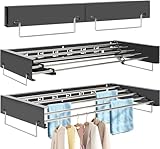 FREEAMG Wäscheständer Wandmontage, 80CM Klappbarer Wandtrockner mit Fünf Edelstahl-Kleiderstangen, Wäscheständer Wand mit 4M Trockenlänge, 25 KG Tragkraft,für Drinnen oder Draußen (Schwarz)