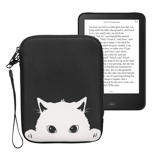 kwmobile Tasche für eReader - Neopren Hülle Schutzhülle Neugierige Katze Schwarz Weiß - 17 x 12 x 2 cm Innenmaße