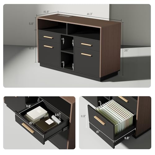 ModernMate 71\" Standing Desk with File Cabinet, AC/USB, 1.18\" Desktop, L Shaped Height Adjustable Desk, Electric Furniture Set with Multiple Functions for Home and Office, Black Walnut