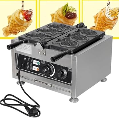 ZOLPINL Waffeleisen, 1550 W, elektrischer Taiyaki-Maker, 50–300 °C Temperaturregelung, kommerzielles Waffeleisen für Marmelade oder EIS, Antihaftbeschichtung, Taiyaki-Maker aus Edelstahl,